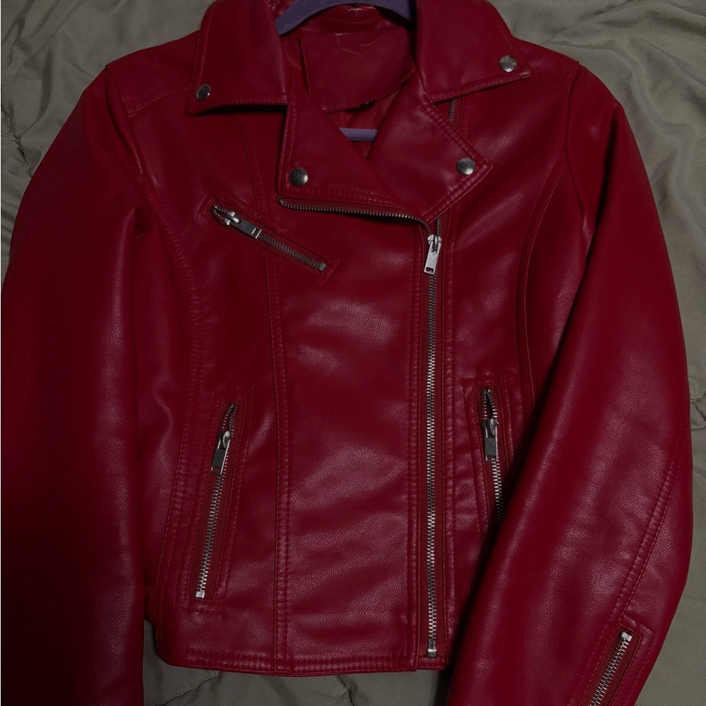 SHEIN Bold Red Leather Jacket